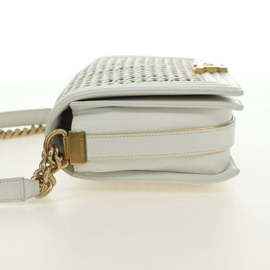 【日本直送】香奈兒 (CHANEL) 鏈條 Boy Chanel 單肩包 白色 金色 CC 標誌 正品 ka4428V-3