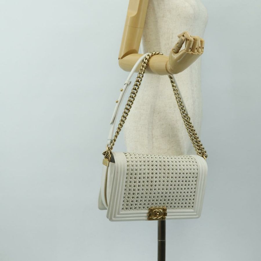 【日本直送】香奈兒 (CHANEL) 鏈條 Boy Chanel 單肩包 白色 金色 CC 標誌 正品 ka4428V-26