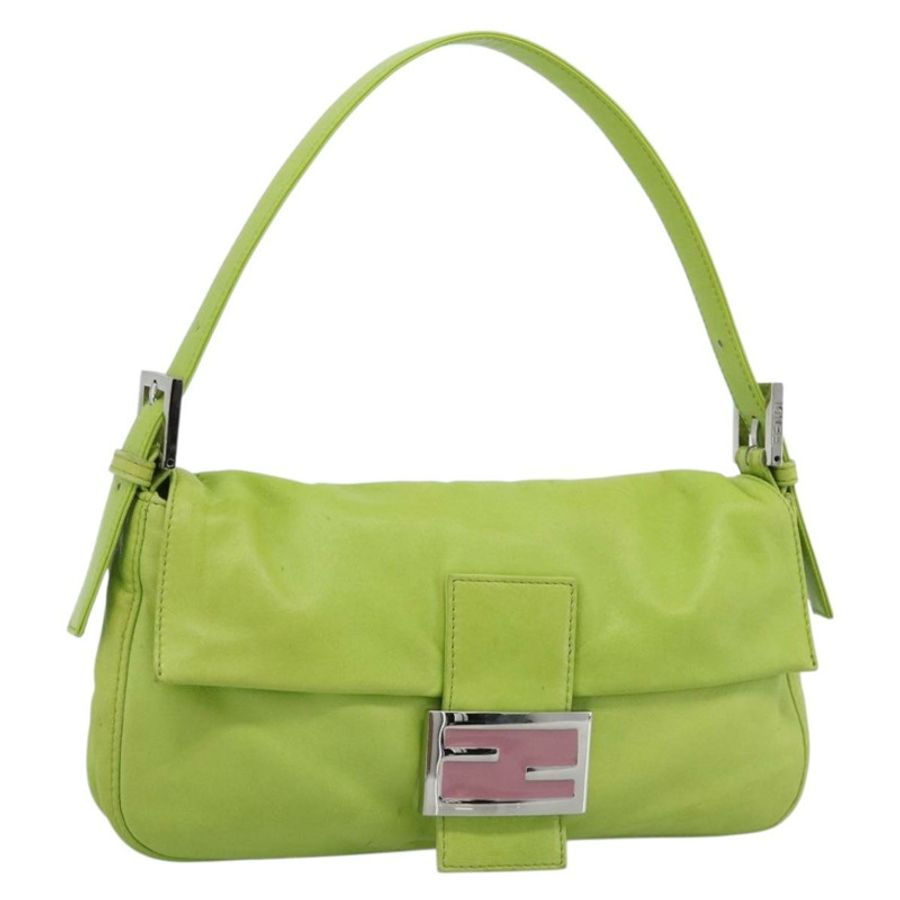 【日本直送】FENDI Mamma Baguette 單肩包，皮革材質，綠色/銀色，正品，貨號 187930SAV-0