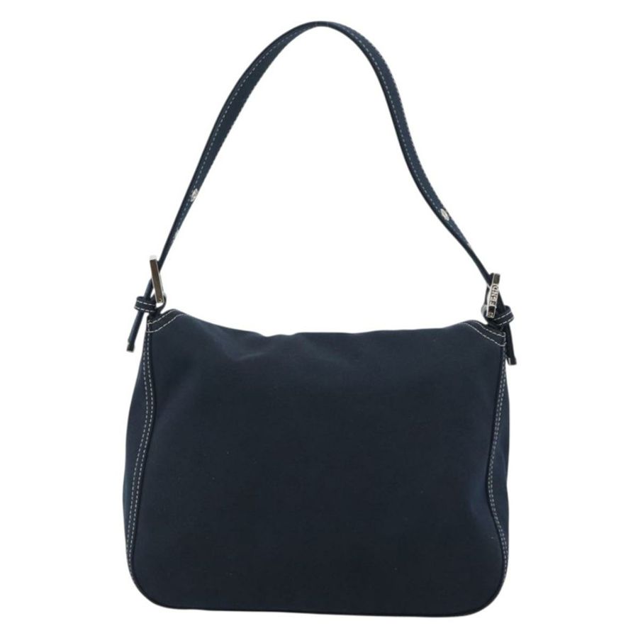 【日本直送】FENDI Mamma Baguette 肩背包 帆布 海軍藍 銀色 正品 187955V-1
