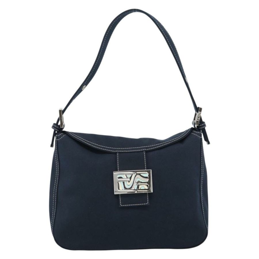 【日本直送】FENDI Mamma Baguette 肩背包 帆布 海軍藍 銀色 正品 187955V-12