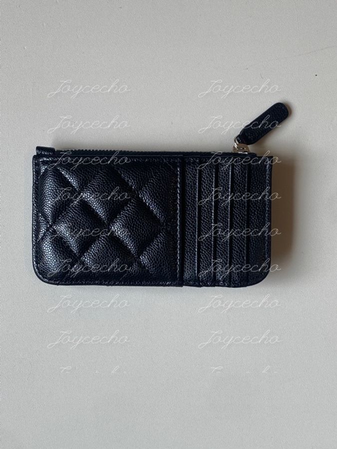 914intheair 『全新全配稀有款』Chanel 黑銀牛 荔枝皮 一字零錢包 L型零錢包 卡包-3