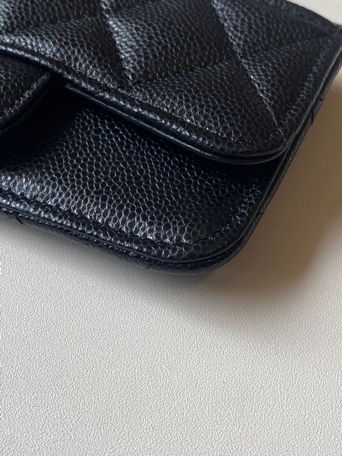 914intheair 『全新全配稀有款』Chanel 黑銀牛 荔枝皮 一字零錢包 L型零錢包 卡包-15
