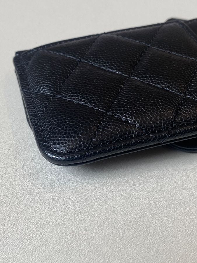 914intheair 『全新全配稀有款』Chanel 黑銀牛 荔枝皮 一字零錢包 L型零錢包 卡包-18