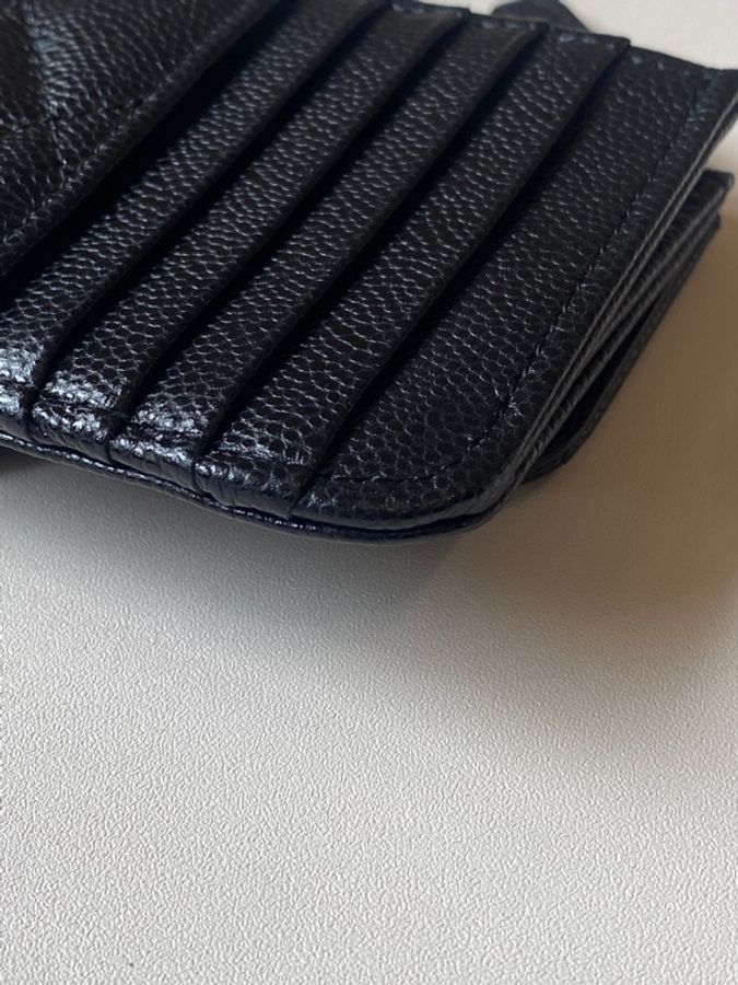 914intheair 『全新全配稀有款』Chanel 黑銀牛 荔枝皮 一字零錢包 L型零錢包 卡包-19