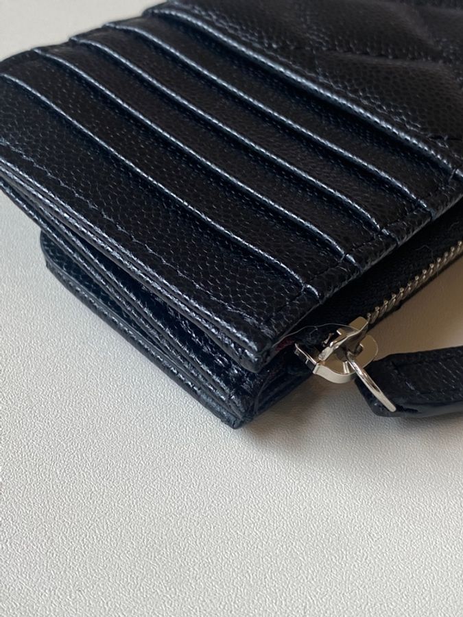 914intheair 『全新全配稀有款』Chanel 黑銀牛 荔枝皮 一字零錢包 L型零錢包 卡包-20