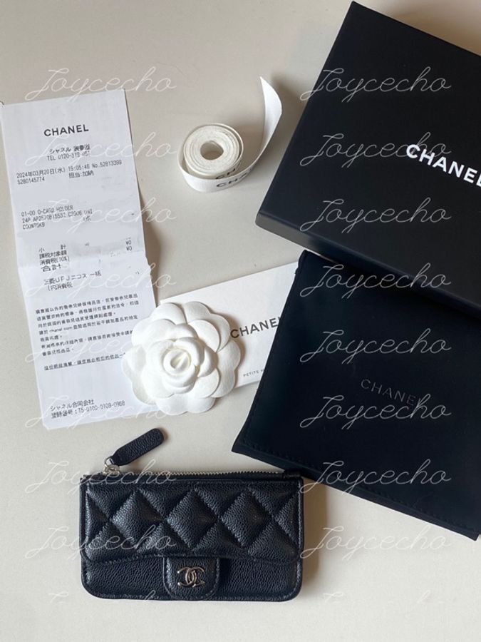 914intheair 『全新全配稀有款』Chanel 黑銀牛 荔枝皮 一字零錢包 L型零錢包 卡包-23