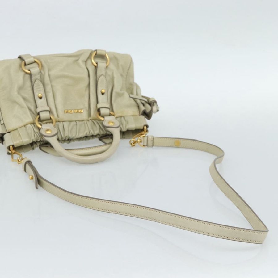 【日本直送】Miu Miu 皮革手提包 2way 米色金色 正品 187984V-7
