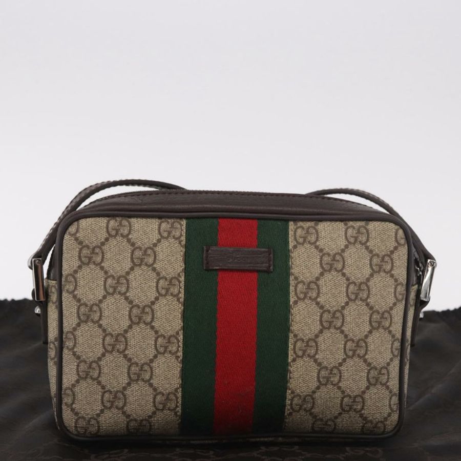 【日本直送】GUCCI GG Supreme 單肩包 PVC 米色 銀色 162910 正品 187994V-11