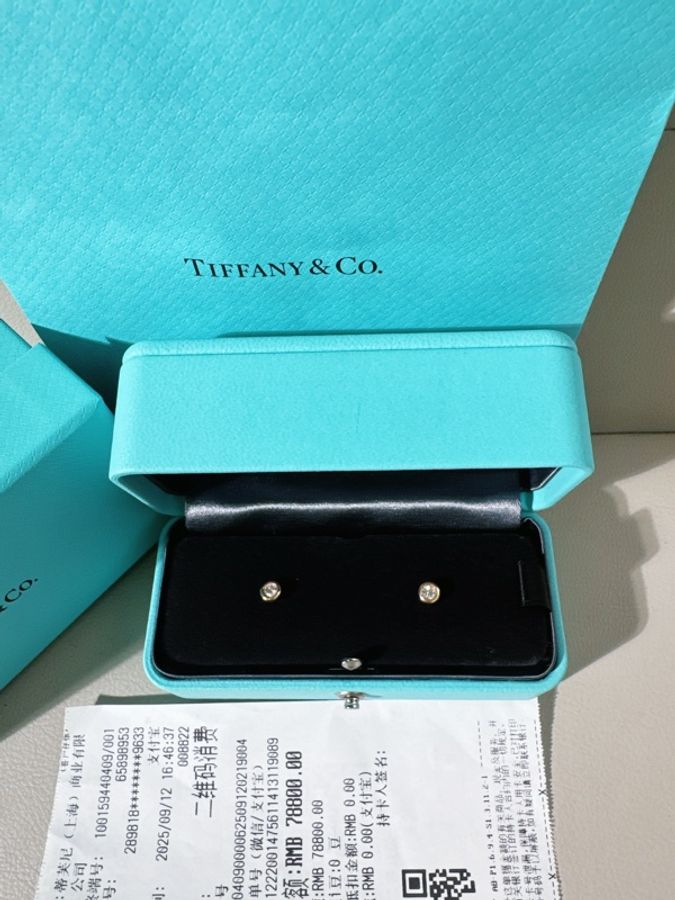 Tiffany蒂芙尼 Elsa Peretti® 系列 18K玫瑰金泡泡單鑽耳釘，單邊鑽石10分-1