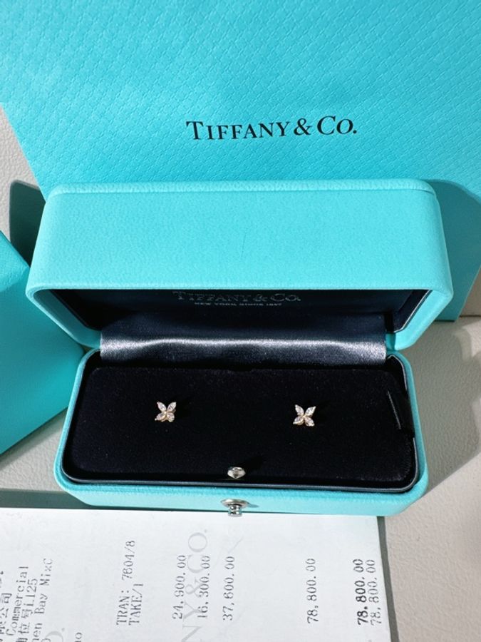 Tiffany蒂芙尼 Victoria系列 18K玫瑰金四葉草鑽石耳釘-1