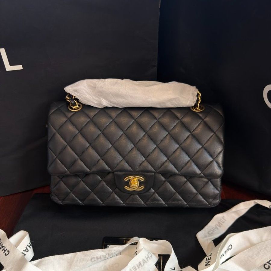 近新品 香奈兒/Chanel CF黑金羊皮中號經典菱格紋鏈條包-0