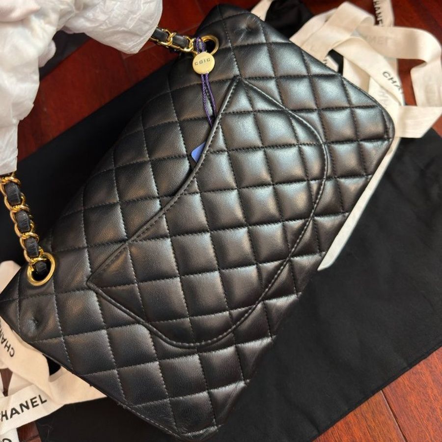 近新品 香奈兒/Chanel CF黑金羊皮中號經典菱格紋鏈條包-1
