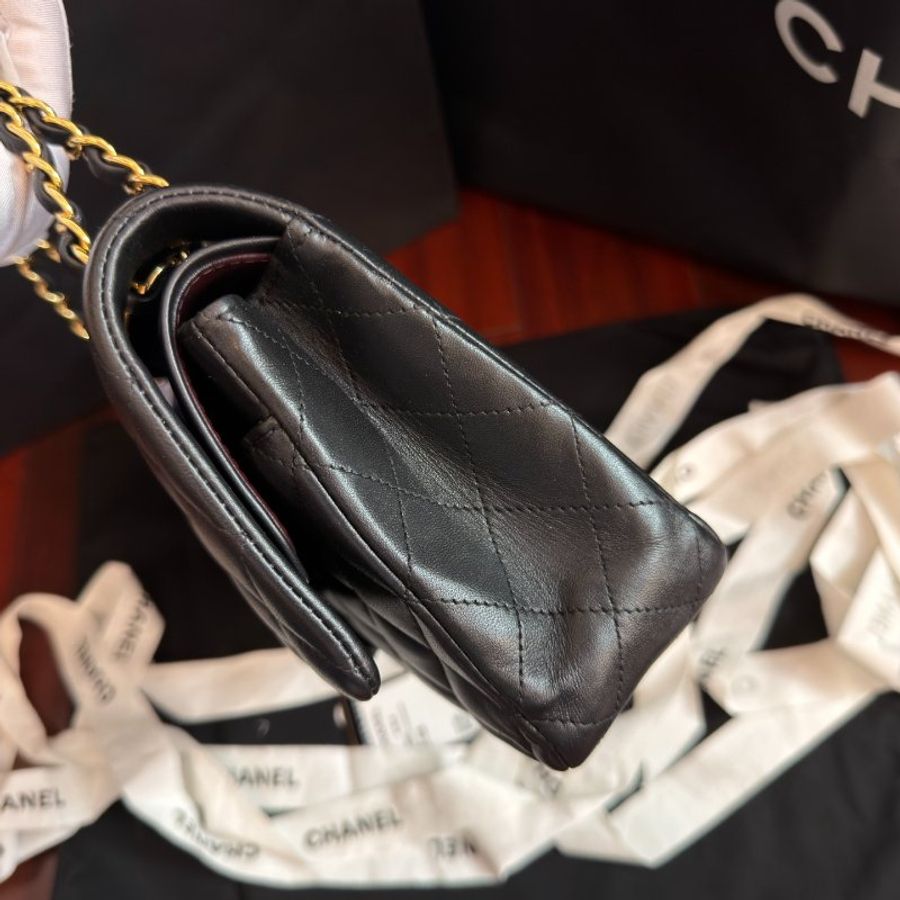 近新品 香奈兒/Chanel CF黑金羊皮中號經典菱格紋鏈條包-3