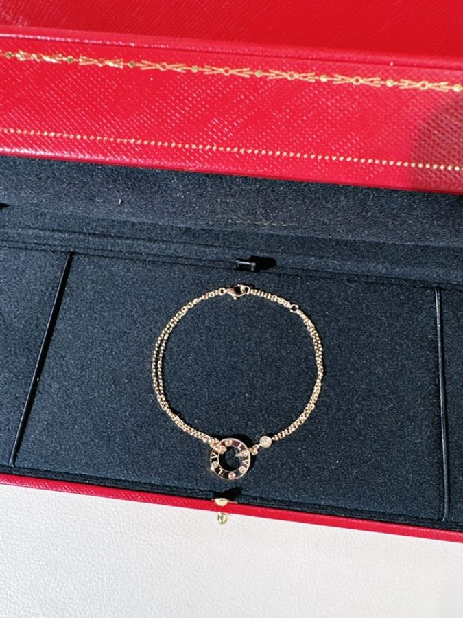 Cartier卡地亞 LOVE系列 18K玫瑰金單鑽圓餅手鍊-4