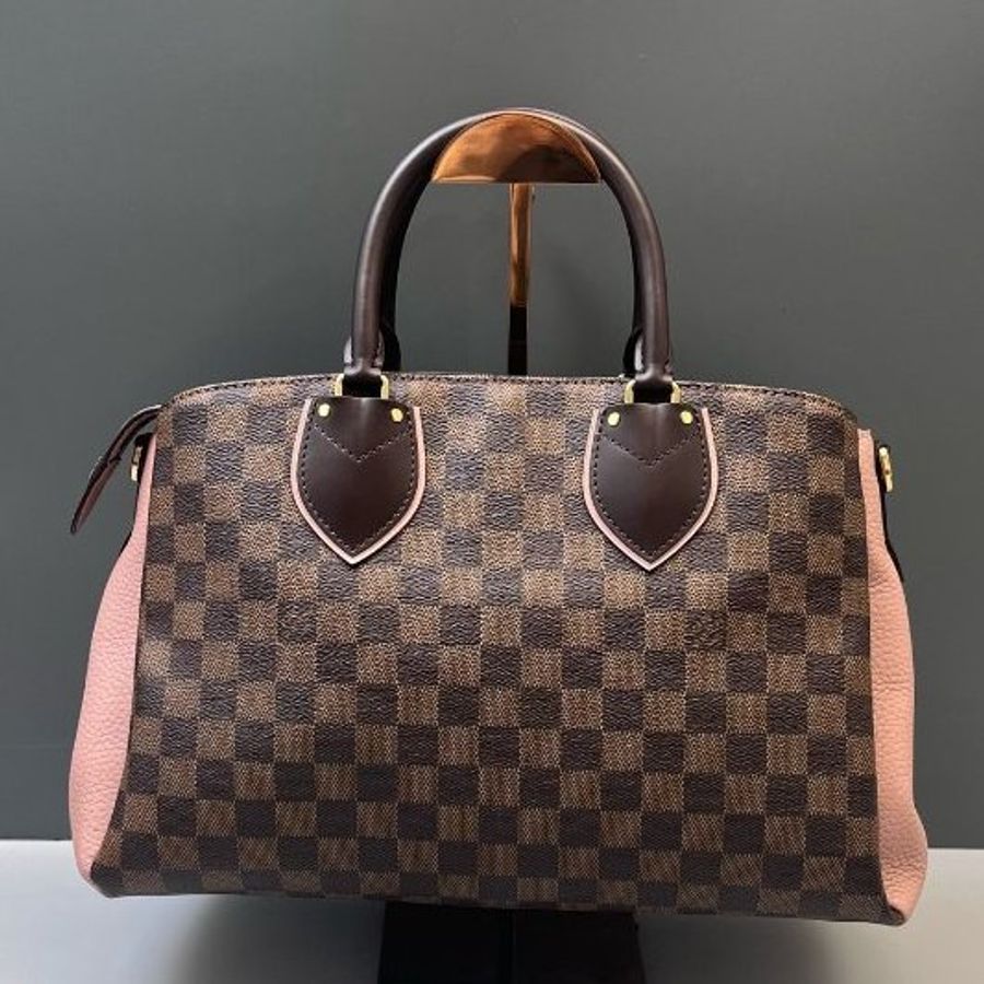 路易威登/Louis Vuitton 棋盤格牛皮拼粉手提包-6