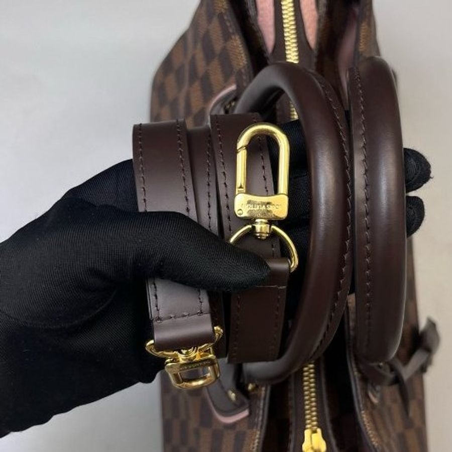 路易威登/Louis Vuitton 棋盤格牛皮拼粉手提包-9