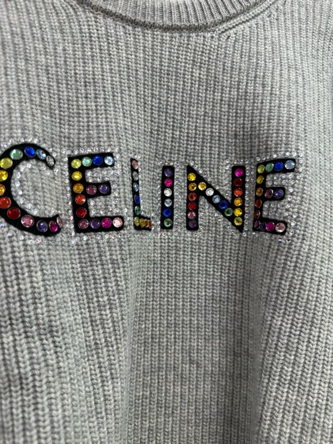 CELINE 新款灰色水鑽字母logo毛衣 M碼-2