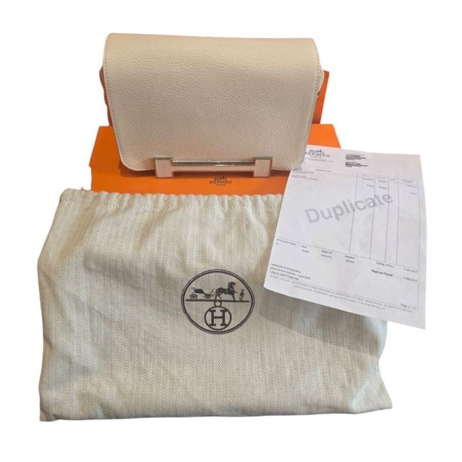 【美收精品】HERMÈS Geta 高質感奶油白色 H 磁吸銀扣木屐包  5-701-1