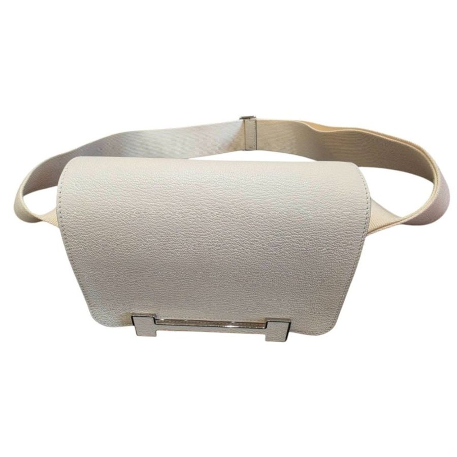 【美收精品】HERMÈS Geta 高質感奶油白色 H 磁吸銀扣木屐包  5-701-7