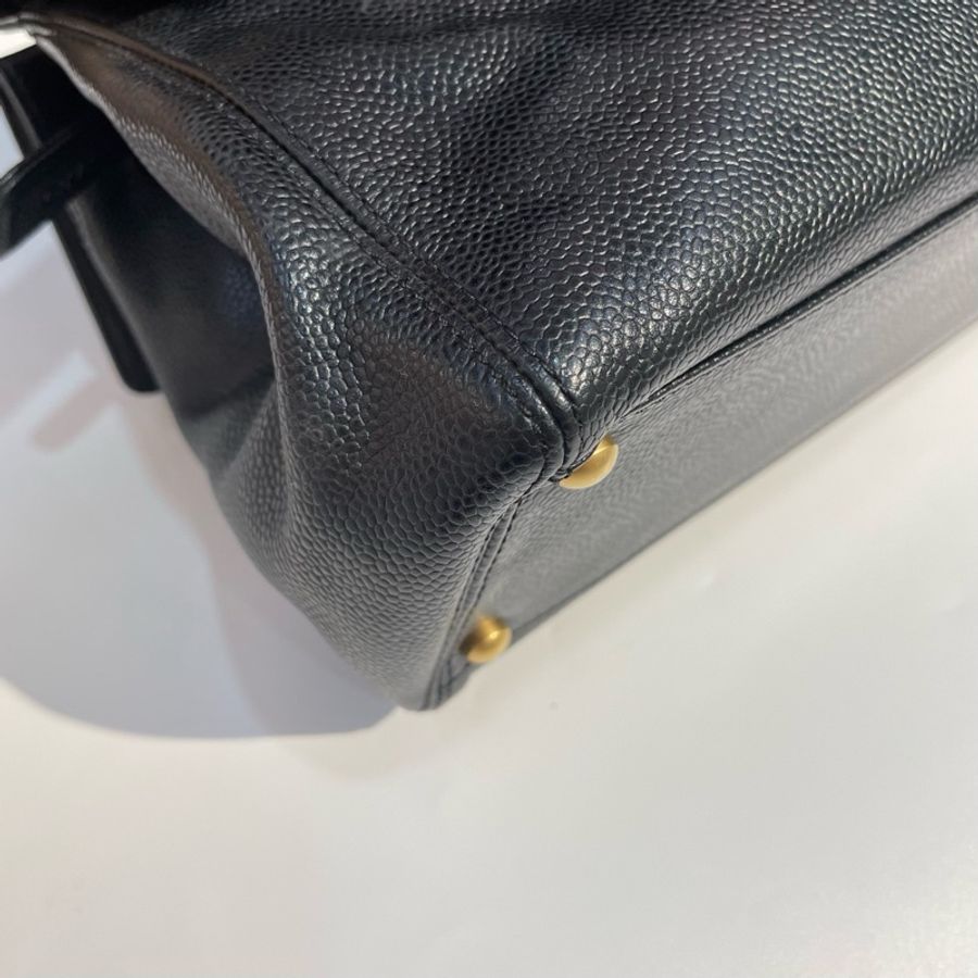 Chanel香奈兒 中古 黑金 牛皮 奶粉包 單肩包 尺寸約29x20x10cm-3