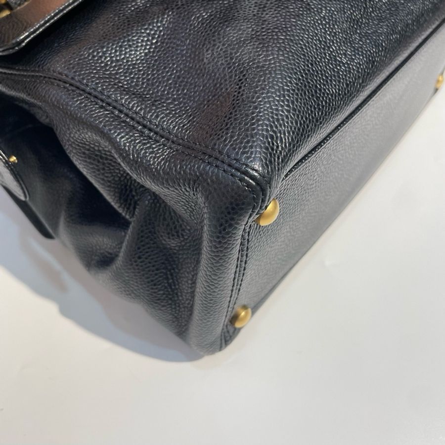 Chanel香奈兒 中古 黑金 牛皮 奶粉包 單肩包 尺寸約29x20x10cm-5