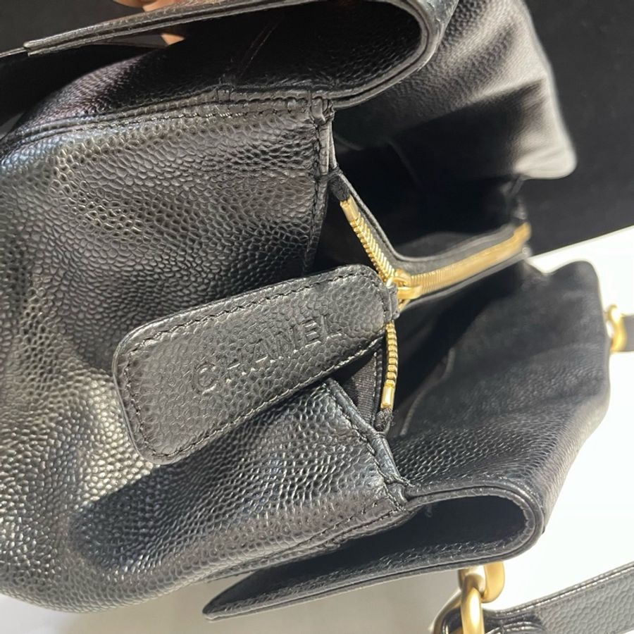 Chanel香奈兒 中古 黑金 牛皮 奶粉包 單肩包 尺寸約29x20x10cm-8