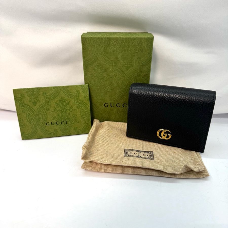 GUCCI 古馳 Petite Marmont 金屬雙G標誌 荔枝紋牛皮雙折短夾 456126 黑色-2