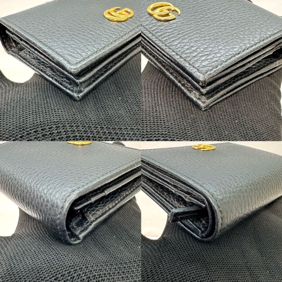 GUCCI 古馳 Petite Marmont 金屬雙G標誌 荔枝紋牛皮雙折短夾 456126 黑色-4