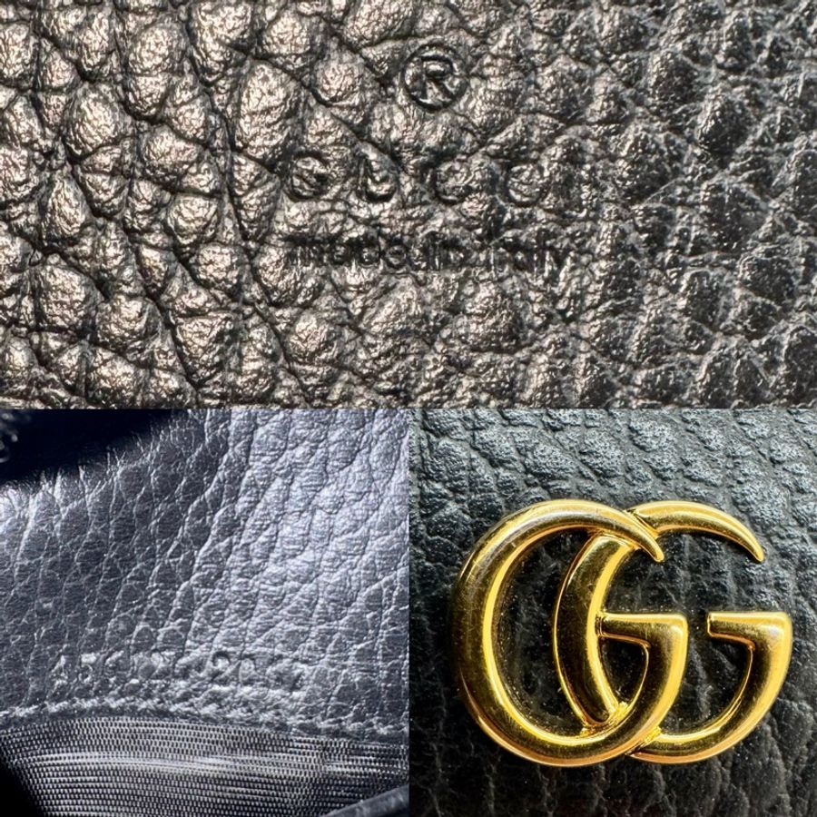 GUCCI 古馳 Petite Marmont 金屬雙G標誌 荔枝紋牛皮雙折短夾 456126 黑色-6