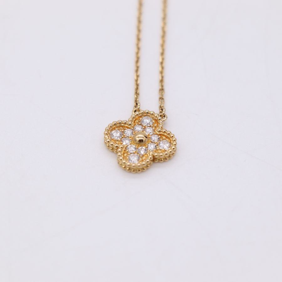Van Cleef & Arpel 金色 Au750 0.48克拉 鑽石 Vintage Alhambra 吊墜-13