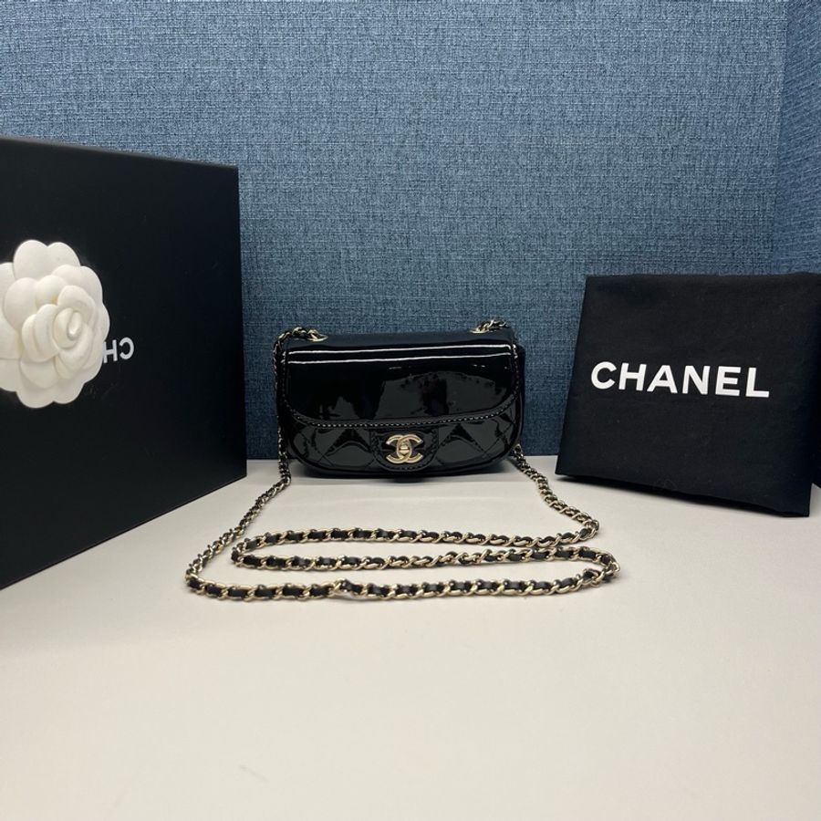 Chanel • 經典黑金漆皮迷你元寶包 芯片款✨ 全新全配🈶盒-2