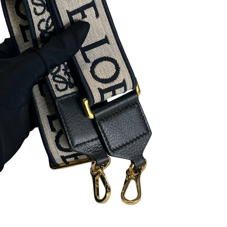 Used LOEWE Anagram Jacquard Luna Hobo Bag Navy Blue Black Beige-5