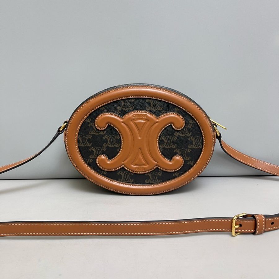 Celine 凱旋門焦糖色老花大號月餅包-1