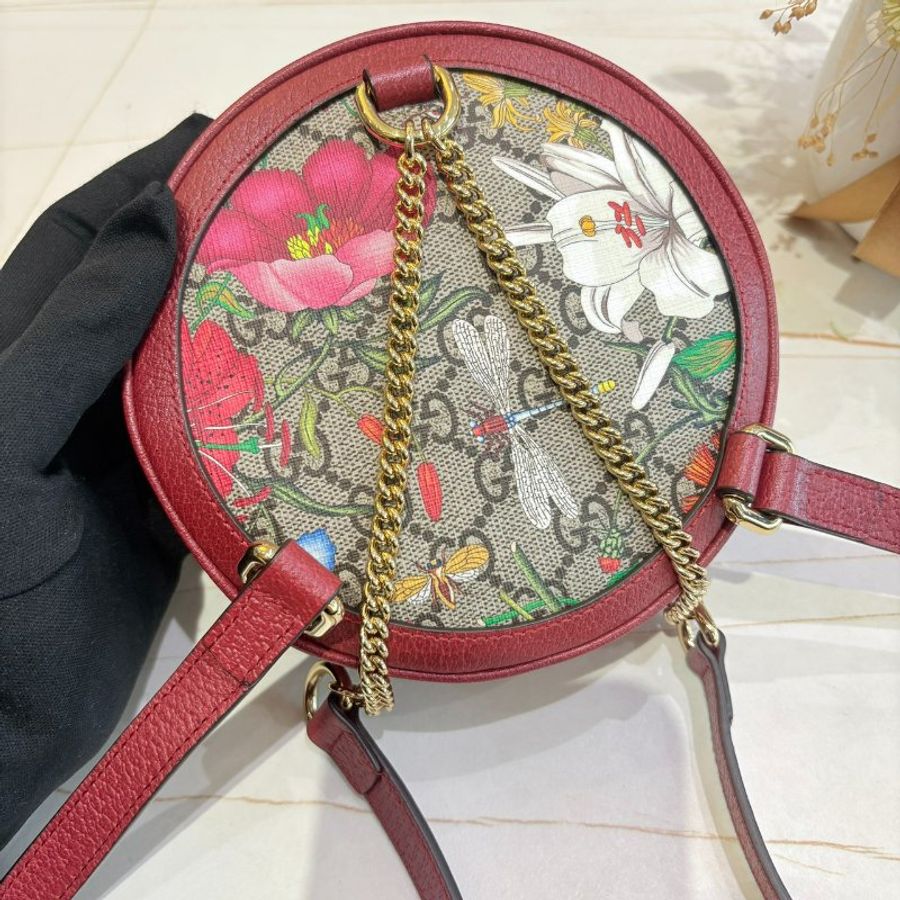*SHIHNA名牌精品*GUCCI 經典紅色Ophidia花卉圓餅後背包-6