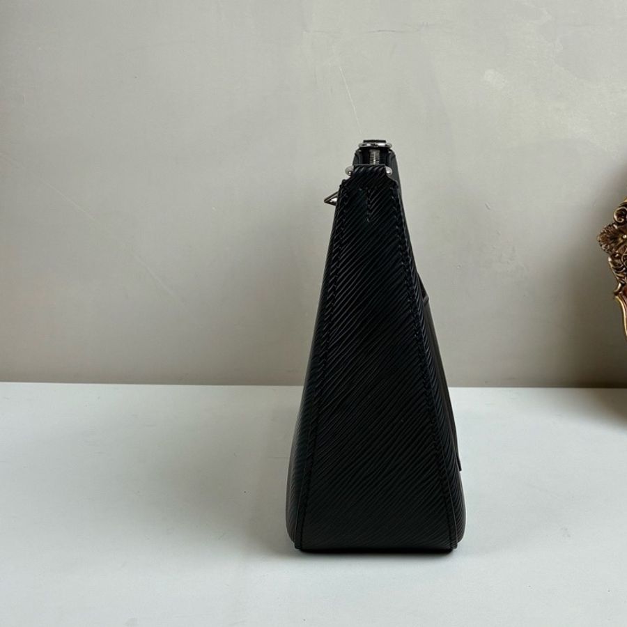 LV/路易威登  Marelle 芯片款 黑色水波紋腋下斜挎包 兩條肩帶-4