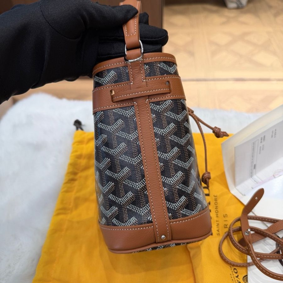 Goyard戈雅 棕色老花手提小水桶包 斜挎包 底長12.5cm-1