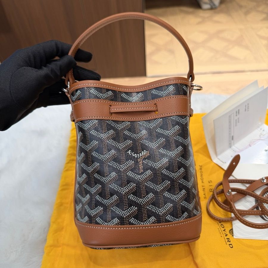 Goyard戈雅 棕色老花手提小水桶包 斜挎包 底長12.5cm-2