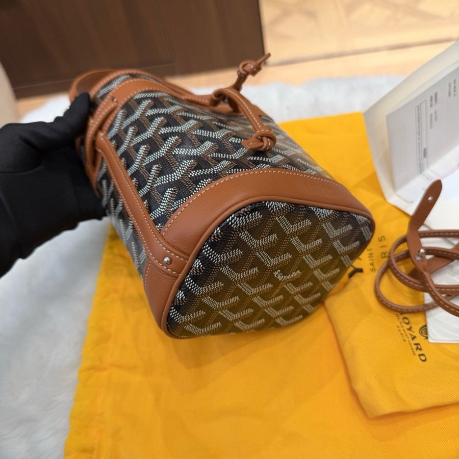 Goyard戈雅 棕色老花手提小水桶包 斜挎包 底長12.5cm-6