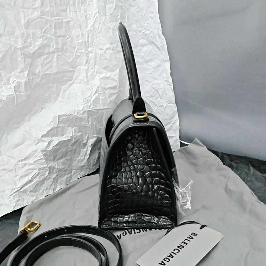 Balenciaga巴黎世家 HOURGLASS系列手提包沙漏包斜挎包，黑色金扣，s號-1