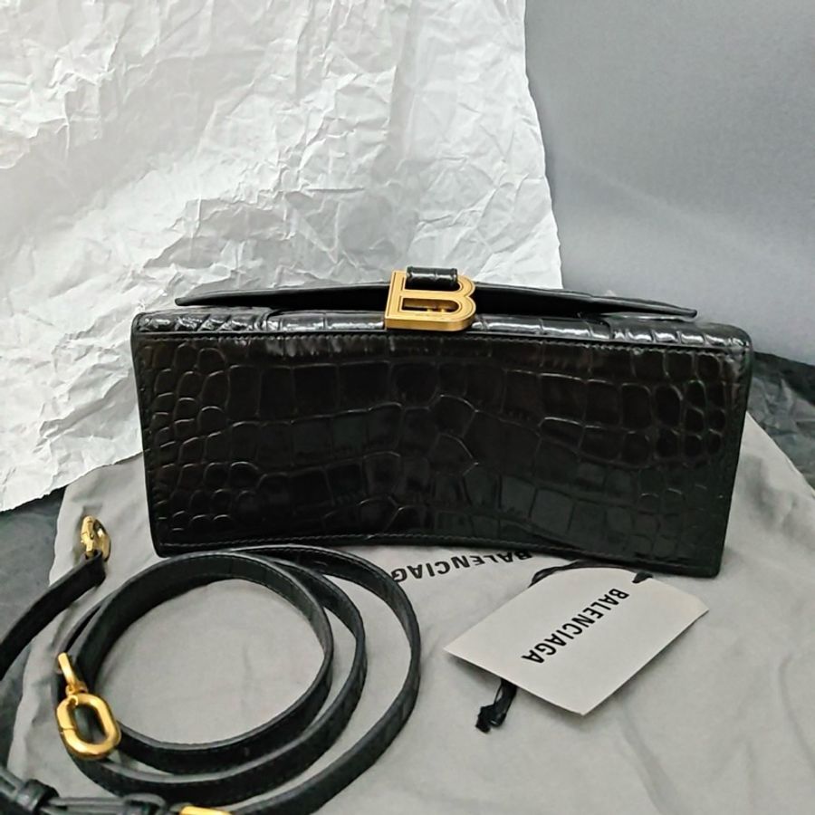 Balenciaga巴黎世家 HOURGLASS系列手提包沙漏包斜挎包，黑色金扣，s號-4