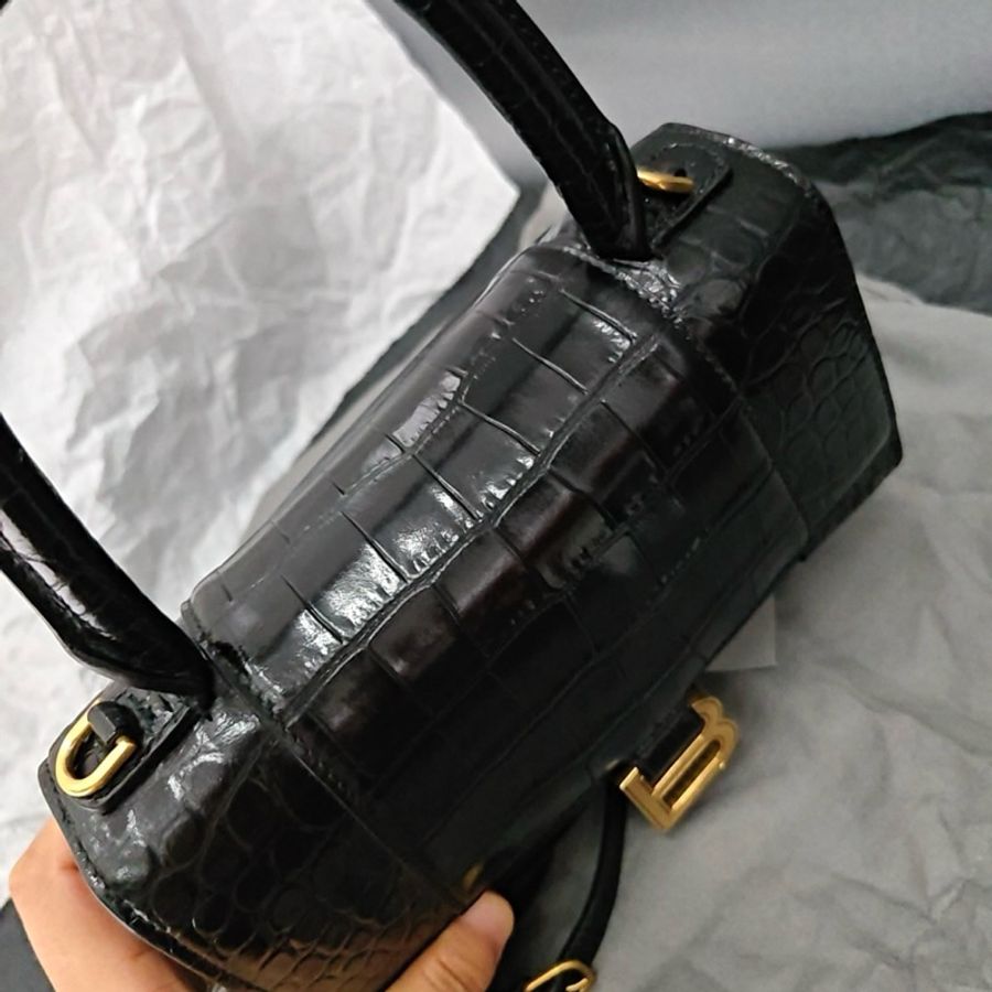 Balenciaga巴黎世家 HOURGLASS系列手提包沙漏包斜挎包，黑色金扣，s號-5