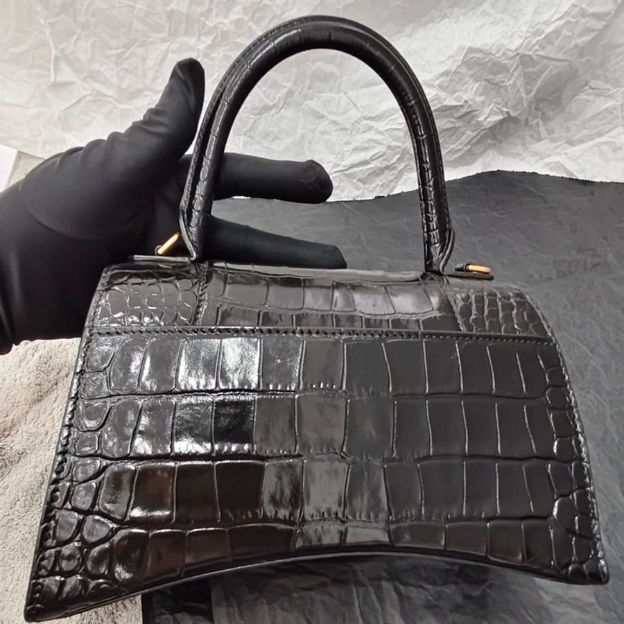 Balenciaga巴黎世家 HOURGLASS系列手提包沙漏包斜挎包，黑色金扣，s號-7