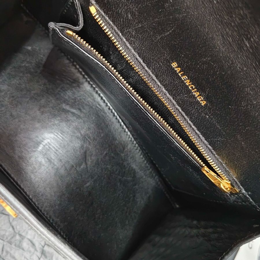 Balenciaga巴黎世家 HOURGLASS系列手提包沙漏包斜挎包，黑色金扣，s號-8