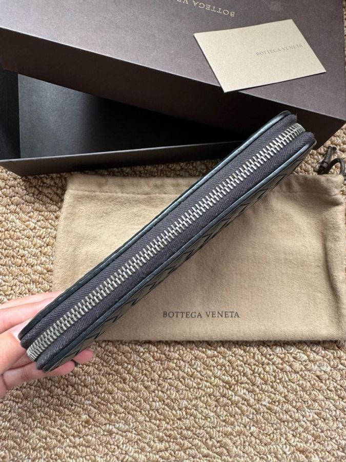 葆蝶家Bottega Veneta  男士黑色編織全拉鍊錢包 98新-5