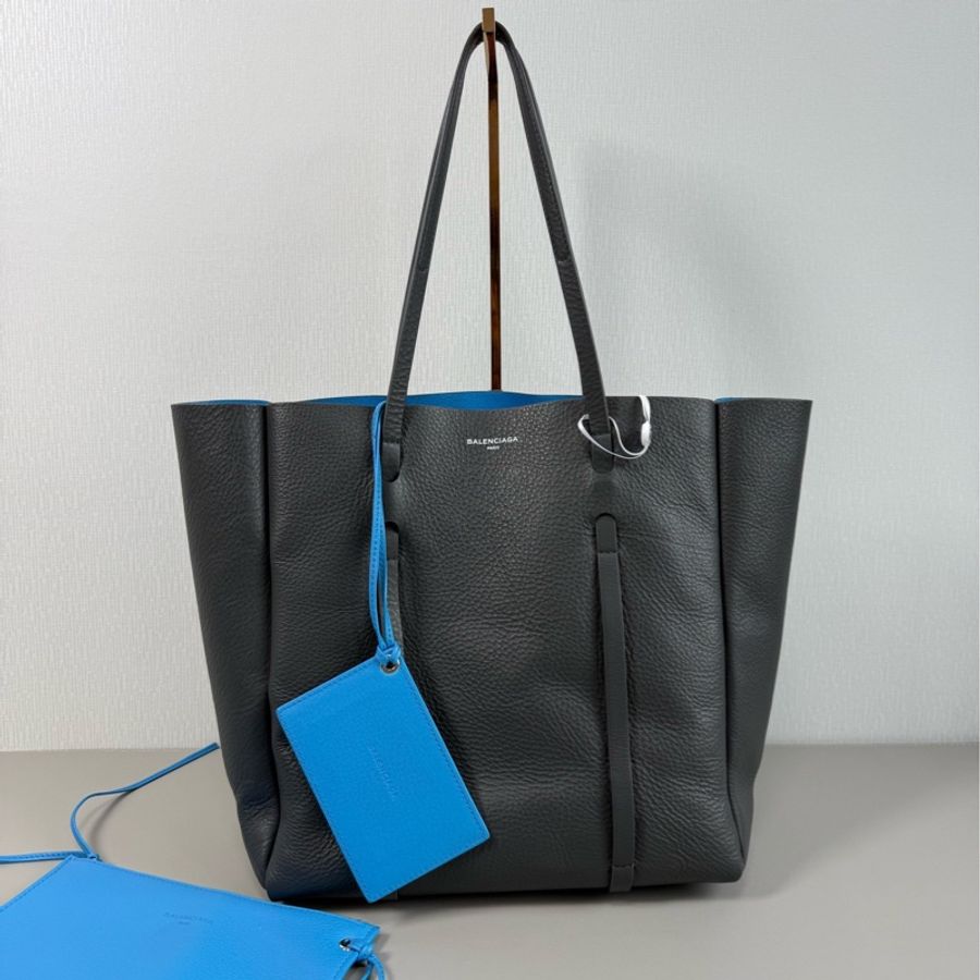 Balenciaga 巴黎世家everyday 高級灰全皮撞色tote包購物袋子母包-0