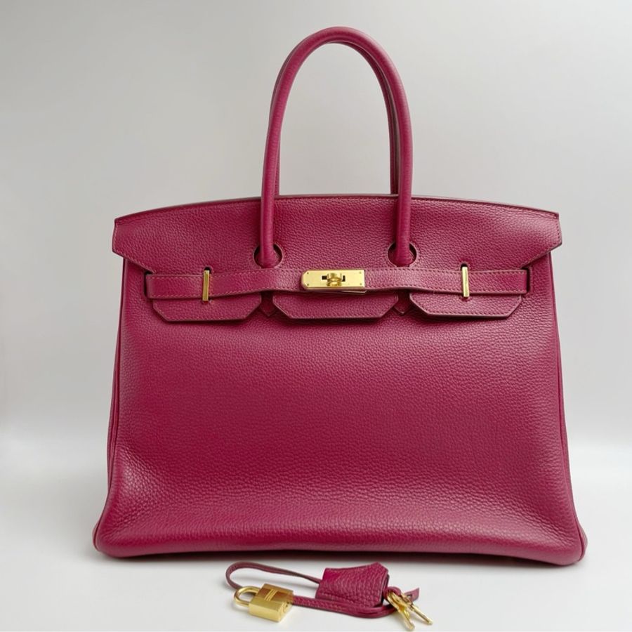 Hermes 愛馬仕 Birkin35玫瑰紫金扣 框N Togo皮-0