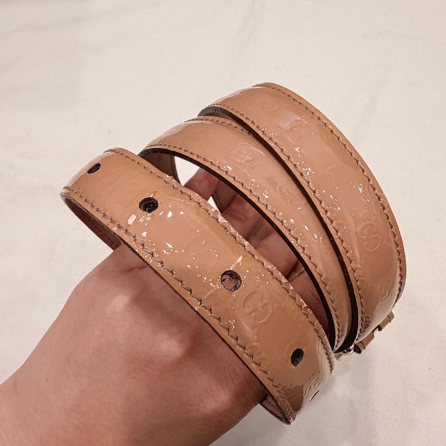 Gucci GG 漆皮 皮帶 裸粉 80cm-1