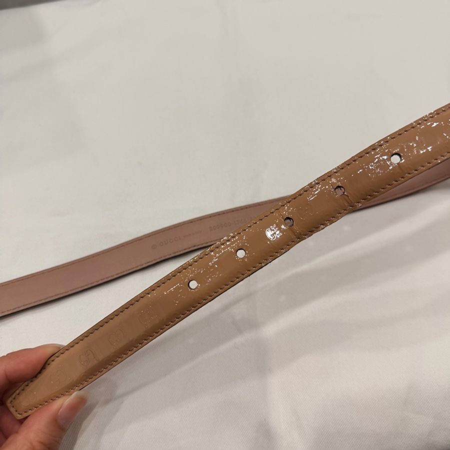 Gucci GG 漆皮 皮帶 裸粉 80cm-18