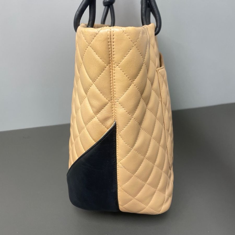 Chanel • 經典康鵬奶茶色拼黑色托特包 大號 🈶原廠塵袋-5
